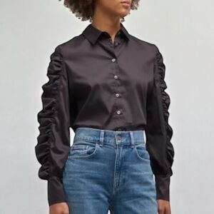 Harshman Black Cotton button down blouse Size Small NWT